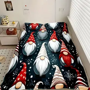 A Modern Flannel Blanket Featuring A Christmas Gnome Design, Digitally Printed, Made Of Soft Polyester, Comfortable For All Seasons, Perfect As A Holiday Gift For Beds And Sofas