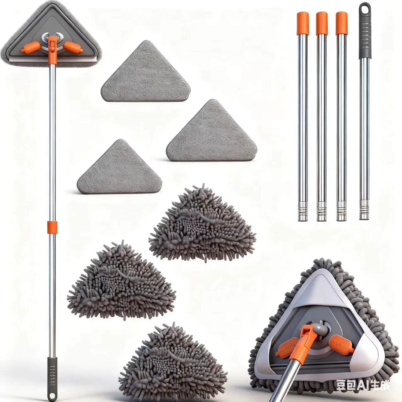 1set Long handled wall cleaner - extension pole wall mop with rotating head rope and ultra-fine fiber mop pad Microfiber Mop Refill Heads for Cleaning All Hard-surfaced Floor julett roll broom dustpan set