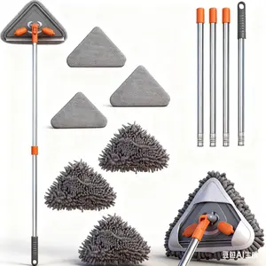 1set Long handled wall cleaner - extension pole wall mop with rotating head rope and ultra-fine fiber mop pad Microfiber Mop Refill Heads for Cleaning All Hard-surfaced Floor julett roll broom dustpan set
