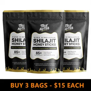 True Nutra Pure Himalayan Shilajit Honey Sticks with Raw Organic Honey Fulvic Acid, Lab-Tested for Purity, 85+ Essential Minerals, 10 Sticks, Long-Lasting, Fast-Absorbing