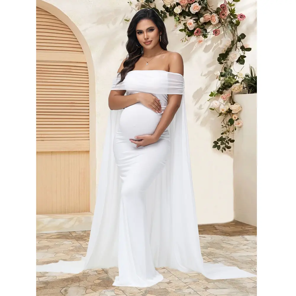 Maternity Elegant Off Shoulder Maxi Dress With Chiffon Cloak for Baby Shower Photoshoot Pregnancy Bodycon Gown - TikTok Shop Maternity Elegant Off Shoulder Maxi Dress With Chiffon Cloak for Baby Shower Photoshoot Pregnancy Bodycon Gown - TikTok Shop