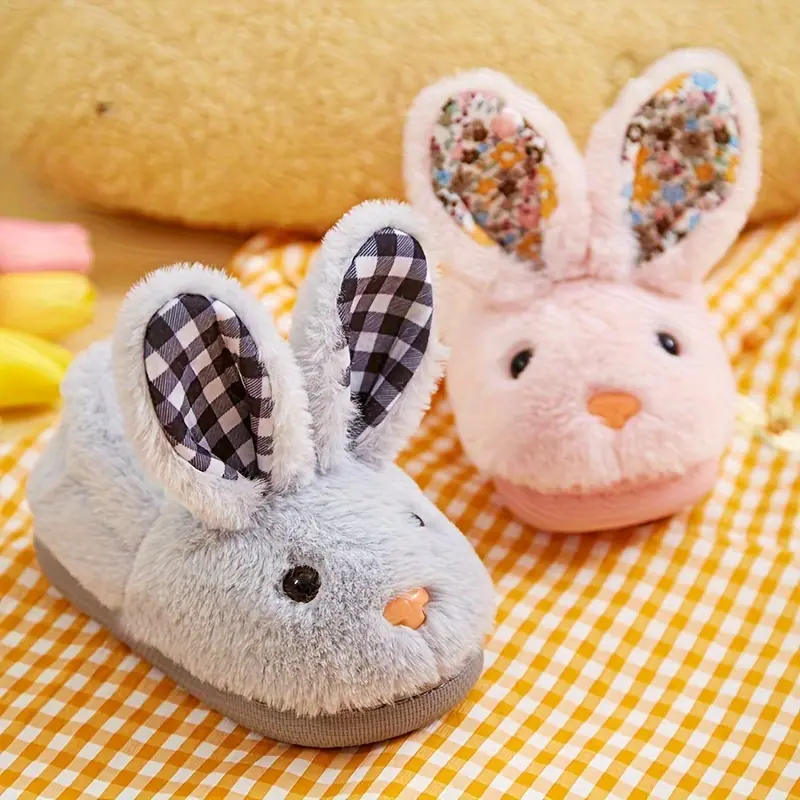 Child Size Slippers for Girls, Plush Bunny-Shaped Design, Warm Fleece-Lined House Shoes with a Non-Slip Rubber Sole, Animal Theme, Toddler Sizes, Fabric, Tpr