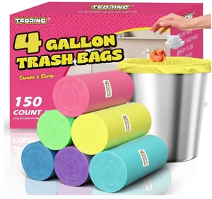 150 Count 4 Gallon Small Trash Bags - Colored Bathroom Garbage Bags Unscented Leak-proof, 15 Liter Plastic Wastebasket Can Liners for Office Bedroom Toilet and Car