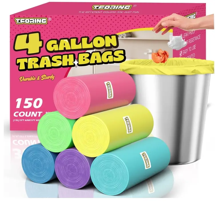 150 Count 4 Gallon Small Trash Bags - Colored Bathroom Garbage Bags Unscented Leak-proof, 15 Liter Plastic Wastebasket Can Liners for Office Bedroom Toilet and Car