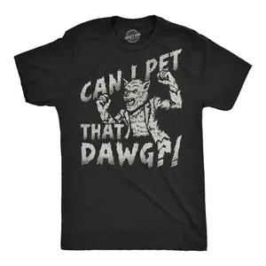 Mens Funny T Shirts Can I Pet That Dog Sarcastic Werewolf Graphic Novelty Halloween Tee For Men Mens Funny T Shirts Cool Vintage Fashion T-Shirt Gift Classic Menswear Halloween Apparel for Men Funny Animal Black -
