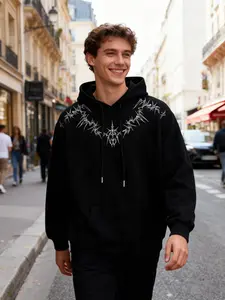 Men's Fall Winter New Heavyweight Suede Hoodie, Thorns Embroidery, Loose Fit Casual Sweatshirt Jacket, Trendy Brand Clothing