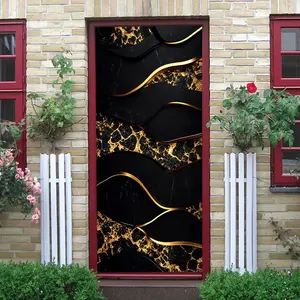 2pcs Luxury Black Gold Marble Pattern Wall Stickers Stereo Wave Line Self Adhesive Door Stickers Living Room Bedroom Decorative Stickers Waterproof Scratch Resistant Removable Wall Renovation Decals Home