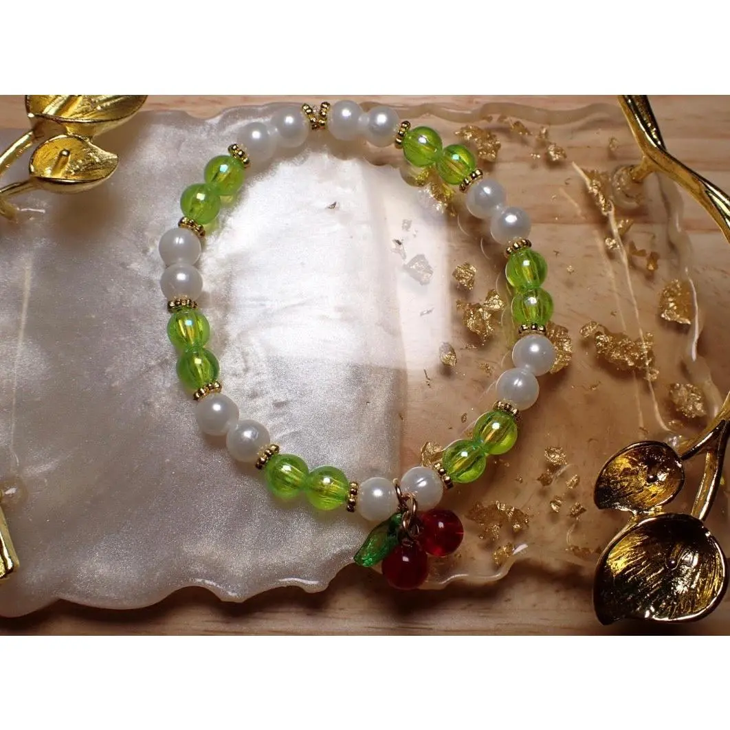 Cherry Beaded Stretch Bracelet, Fashionable Bracelet, Jewelry Accessory, Birthday Gift
