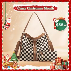 GAINSNS Checkerboard Plaid Checkered Women Large Crossbody Bags Ladies Satchel Shoulder Handbags Purse and Wallet Set for Women Totes, Versatile High-quality Daily Commuting Bag, with Adjustable Shoulder Strap for Work Shopping and Travel