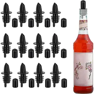 12 PCS Bottle Pourers And 12 PCS rubber pourers dust cap covers Syrup Pourer Pour Spouts Plastic Liquor Bottle Pourers with Rubber Pourers Dust Cap Covers Bottle Pourers (black)