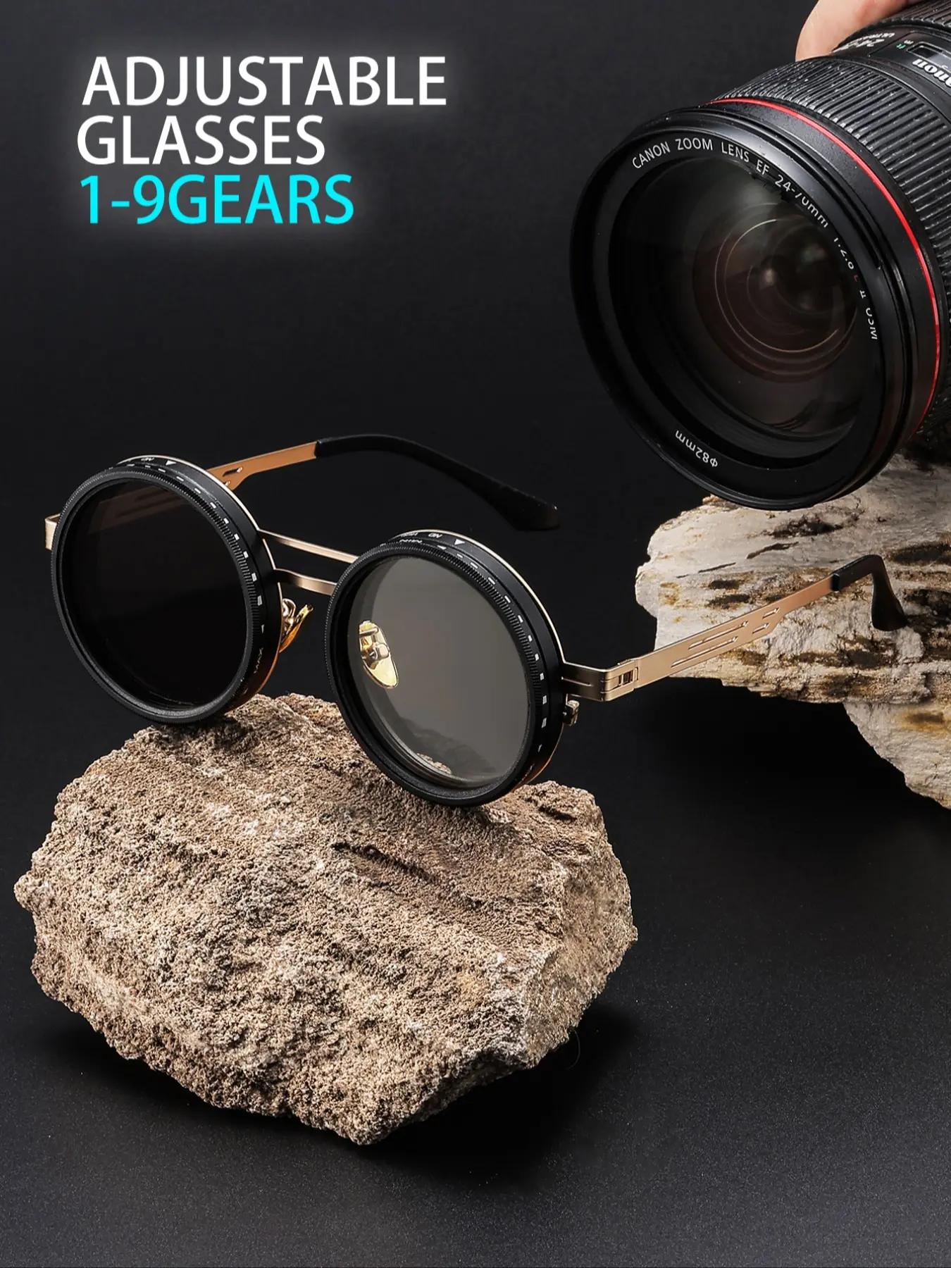 Fashion Rotatable Lens Unisex Glasses, Decorative Glasses, Punk Style Round Frame Design, Stylish Eyewear for Men & Women, Trendy Accessory