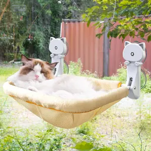Cordless cat window hammock, foldable and stable - Breathable cat window hammock, suitable for viewing, sunbathing and climbing - Maximum weight capacity 40 lbs (cream color)