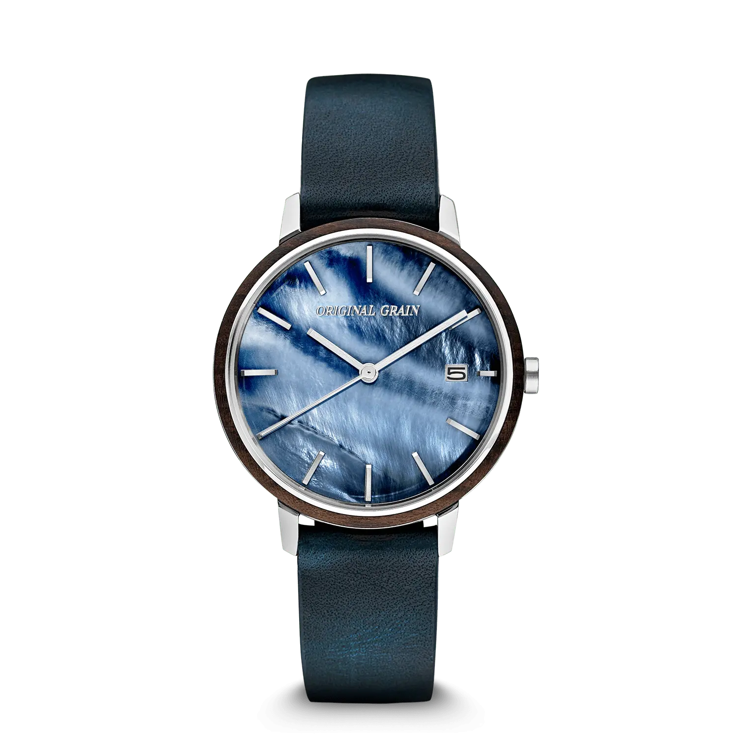 Minimalist Quartz Watch for Men, Modern Ebony Wood and Stainless Steel Design with a 36mm Mother of Pearl Dial, Men's Watches