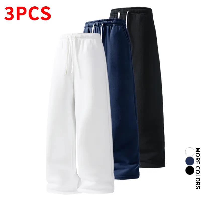 Three-Pack Men’s Wide-Leg Sweatpants – Loose Oversized Relaxed Fit, Drawstring Sports Pants; Versatile Casual Pants for Home, Fitness, Commuting, and Street Style