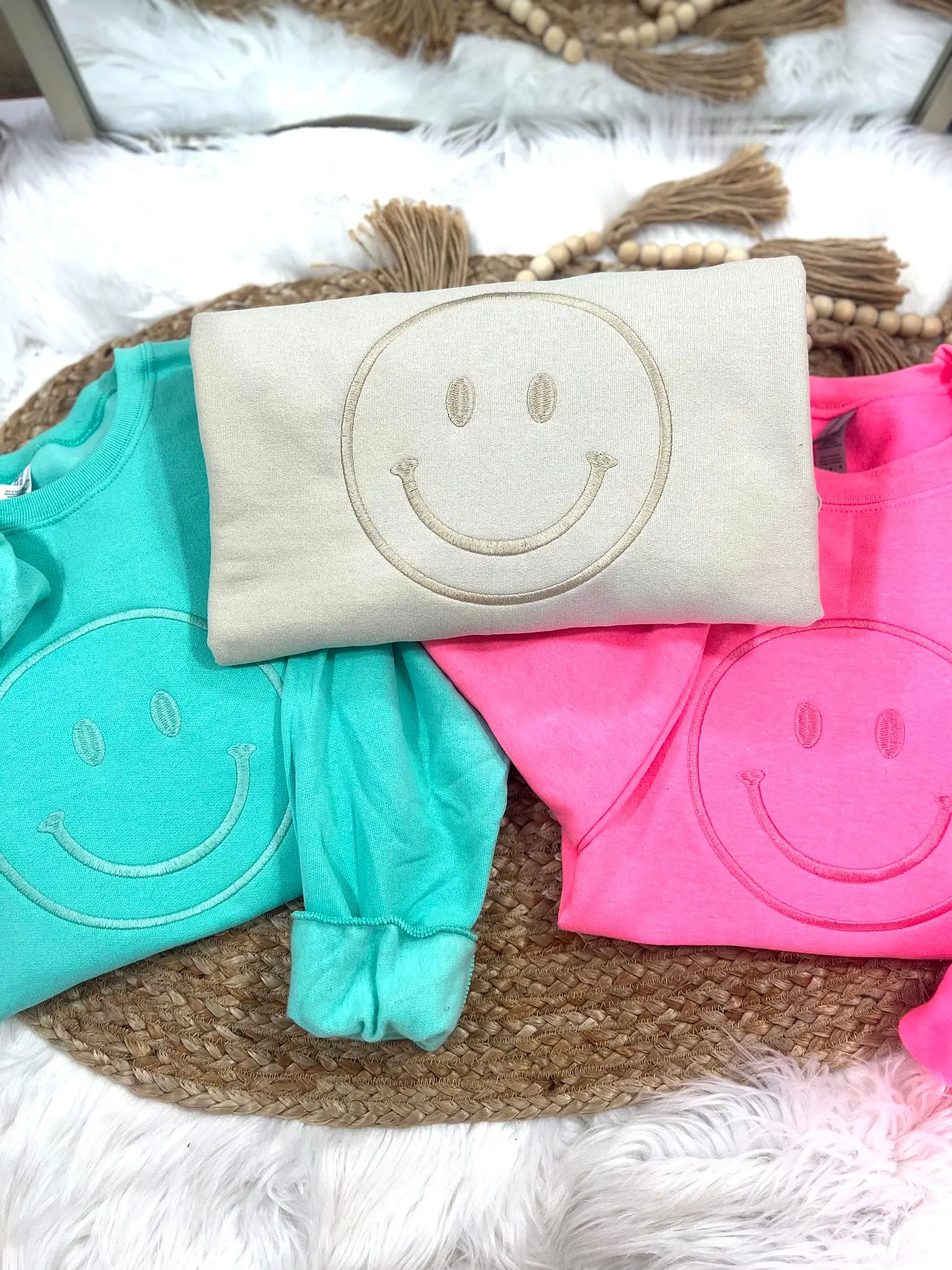 happy face embroidered sweatshirt
