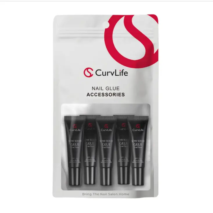 CurvLife Nail Tips Semi Solid Nail Glue 2g (5pcs) - Super Strong, Soft Glue Gel Quick Drying Adhesive for Press On Nails, No UV Light Needed