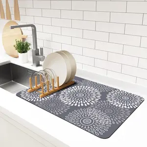 Dish Drying Mat Absorbent Counter Mat Backing Draining Mat Easy to Accessories Dish Rack Pad for Dishes, Utensils, Countertops, Sinks 16" x 24" Grey