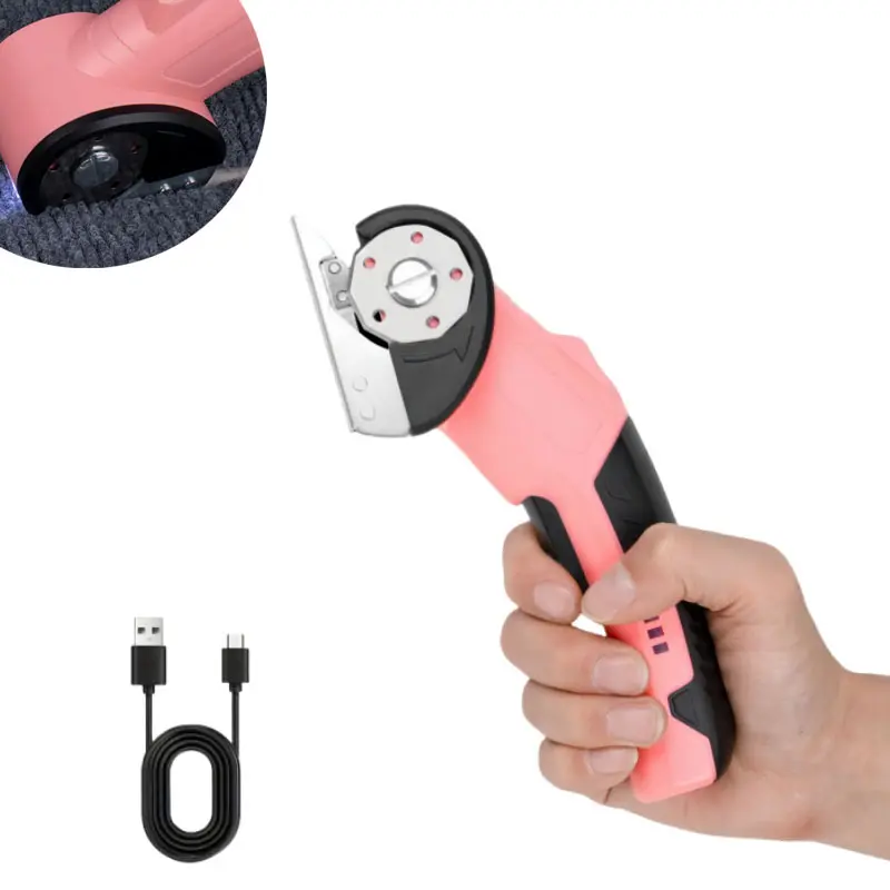 [fathersdaygift]USB Rechargeable 4.2V Wireless Electric Fabric Scissors, Sewing Tools with Precision Cutting, Ergonomic Design, Detachable Blade, Stylish Metal Accents, Durable for Clothing, Carpets (Pink, Black)