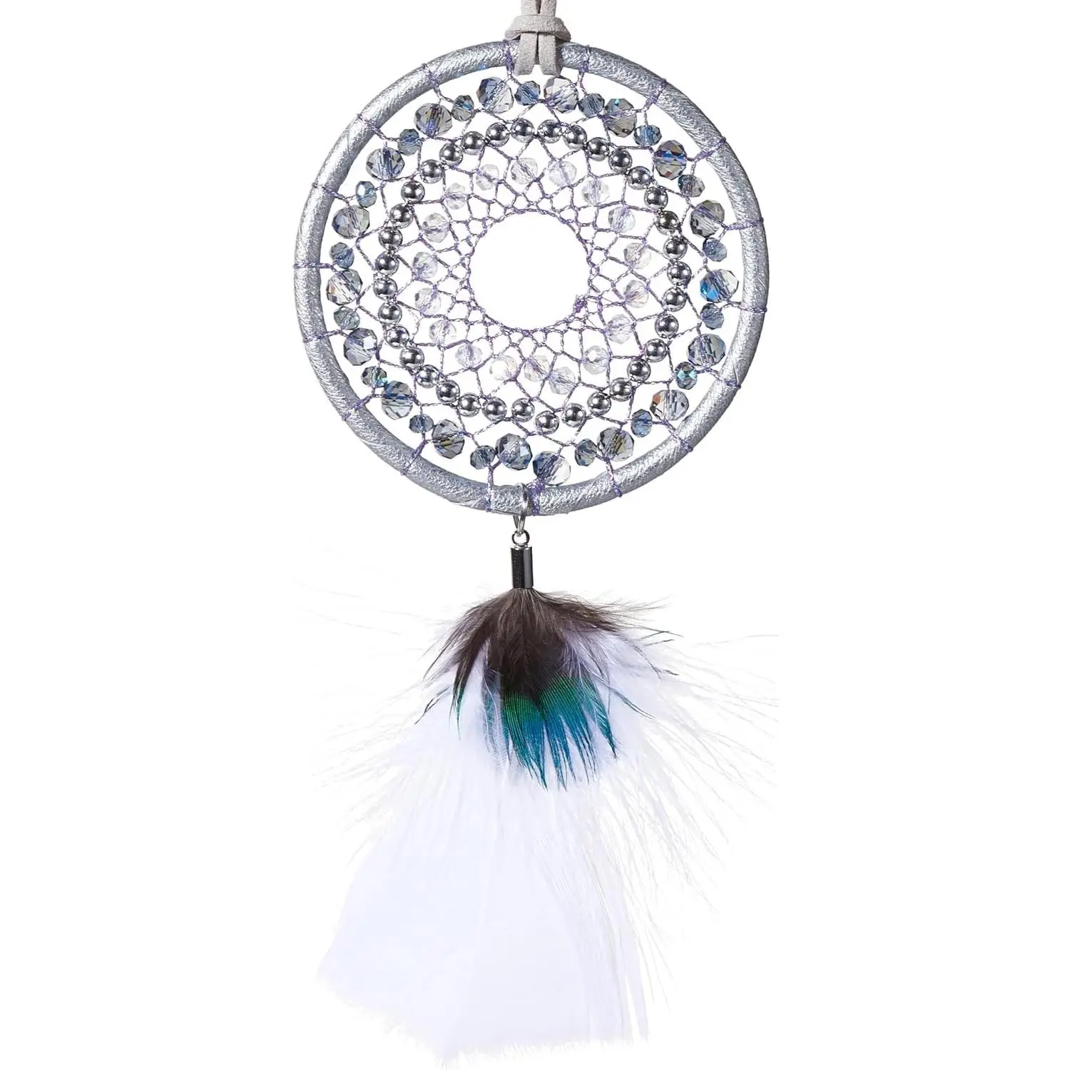 Ice Blue Dream Catchers - Turkey Feather and Peacock Feather, Handmade Small Dreamcatcher for Bedroom, Dream Catcher for Girls, Dream Catchers for Boys, Dream Catcher Wall Decor