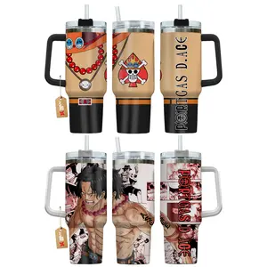 Ace OP Anime Manga 40oz Tumbler Stainless Steel with Straw, Lid and Handle - Double Wall Insulated Flasks – Perfect Gift for Fans