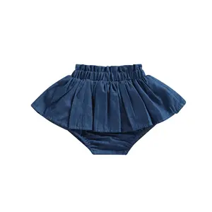 Toddler Baby Girl Summer Denim Tutu Skirt Skort Solid Color Ruffle Pleated Shorts Skirts