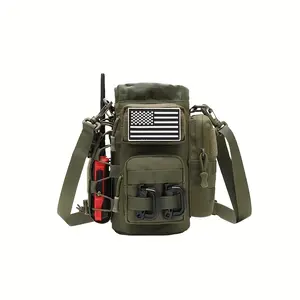 Outdoor Sports Water Bottle Pouch with ID, Phone, and Coin Compartments - Multi-functional Integrated Water Bottle Bag + PVC National Flag Patch (Empty Pouch)