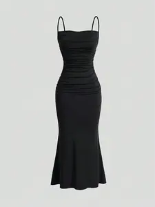 Ladies solid color summer casual beauty fishtail dress sexy dress cute dress Sleeveless Comfortable