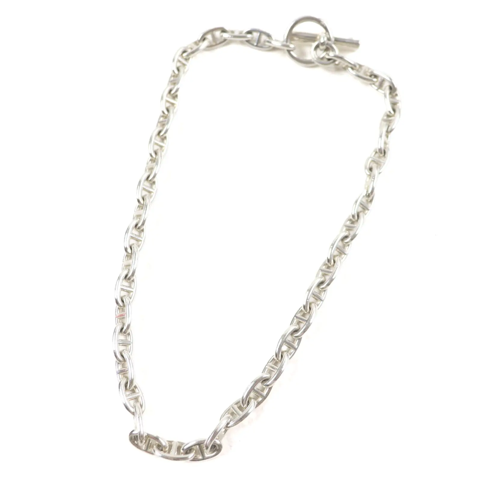 Pre-owned HERMÈS Sterling Silver 925 (Ag925) Small Leather Goods Hermes Chaine d'Ancre PM SV925 Necklace
