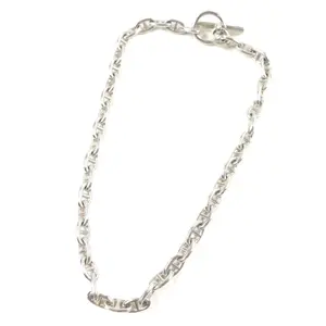 Pre-owned HERMÈS Sterling Silver 925 (Ag925) Small Leather Goods Hermes Chaine d'Ancre PM SV925 Necklace