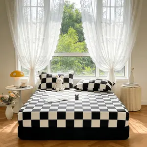 Modern Chessboard Geometric Print Bedding Set, Includes Fitted Sheet & Pillowcases, Soft Breathable Fabric, Perfect Gift
