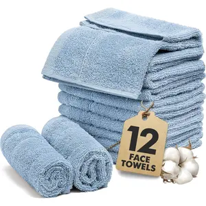Face Towels Pack of 12 – 100% Cotton Wash Cloths (12x12 inch) – Soft, Quick Dry & Highly Absorbent Hand Towels for Bathroom, Spa, Gym, Kitchen and Daily Use - (Sky Blue)
