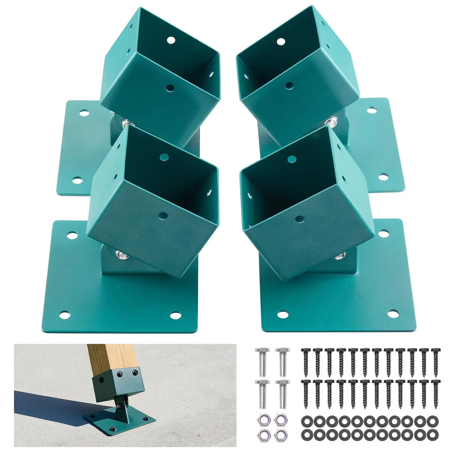 VEVOR Swing Set Brackets, 4 Pack Heavy Duty Swing Set Leveling Hardware, Fits 4 x 4 in Post (Actual 3.6 x 3.6 in), 45°-60° Angle Range, Stainless Steel Anchor Level Kit on Uneven Grass Wooden Ground#BackToSchool
