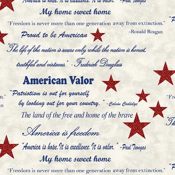 Fabric Benartex Light Natural Words of Valor American Valor by the Quarter Yard 16872-07