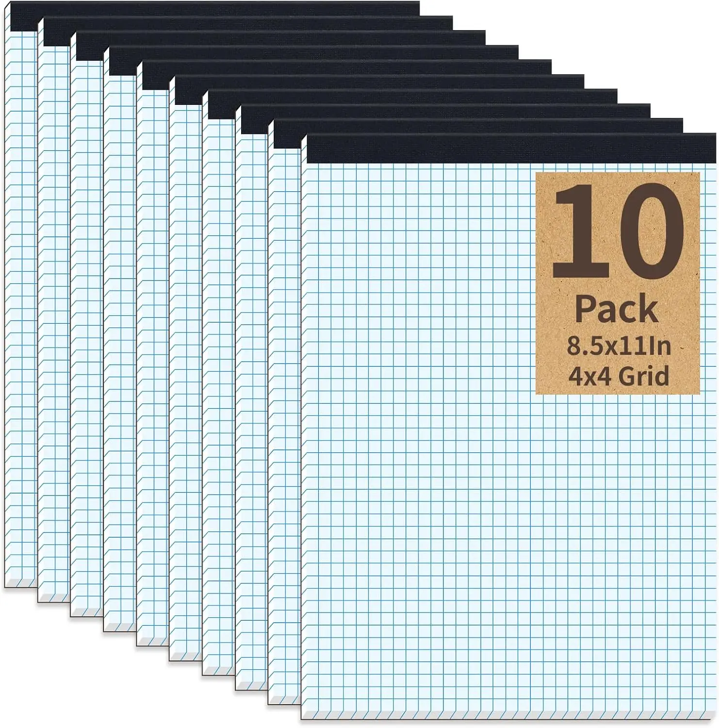 10 Pack Graph Paper Pad 8.5 x 11, 4x4 Graph Ruled, Grid Paper Pad 8-1/2" x 11", Blueprint Quadrille Pad, Easy Tears Off, Cardboard Backing - Grid Pad Notebook, White 80 GSM Graft Paper, 30 Sheets/Pad