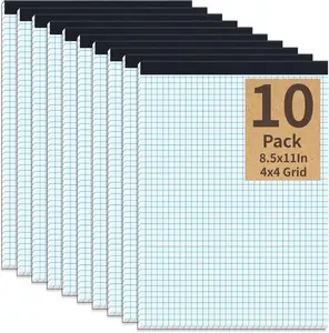 10 Pack Graph Paper Pad 8.5 x 11, 4x4 Graph Ruled, Grid Paper Pad 8-1/2" x 11", Blueprint Quadrille Pad, Easy Tears Off, Cardboard Backing - Grid Pad Notebook, White 80 GSM Graft Paper, 30 Sheets/Pad