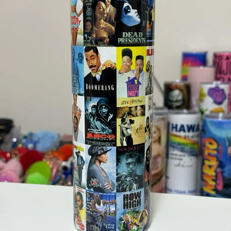 90s Black Cinema Movie Collage Tumbler – 20oz Stainless Steel