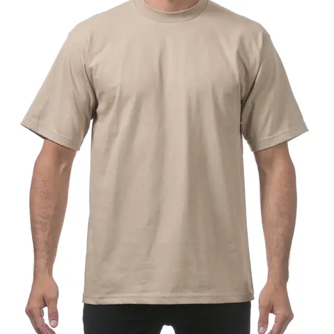 Pro Club Men's Original Heavyweight Cotton Knit Short-Sleeve Crew Neck Basic T-Shirt - Fitted, Non-Stretch, Durable Plain Ribbed Fabric, Flat-Fit Clean Look, Cold-Wash Compatible, Oversized Plus-Size Streetwear Top (Do Not Dry Clean)