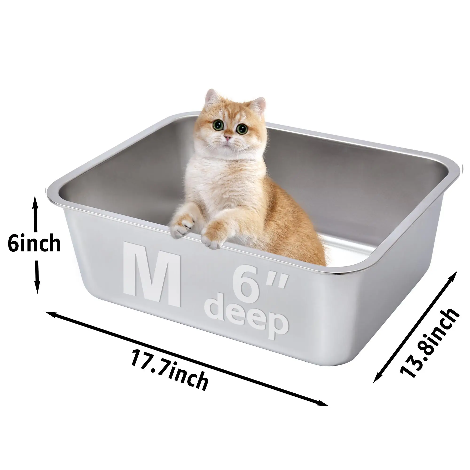 Stainless Steel Litter Box - Non-Stick & Odorless, Ideal for Kitty, Cats, Rabbits & Small Pets Easy to Clean & Durable Enclosed stainless steel litte