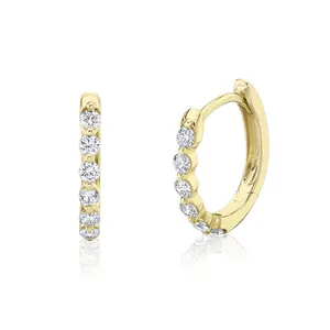 Shared Prong Diamond Huggie Hoop Earrings, 0.26 CTTW