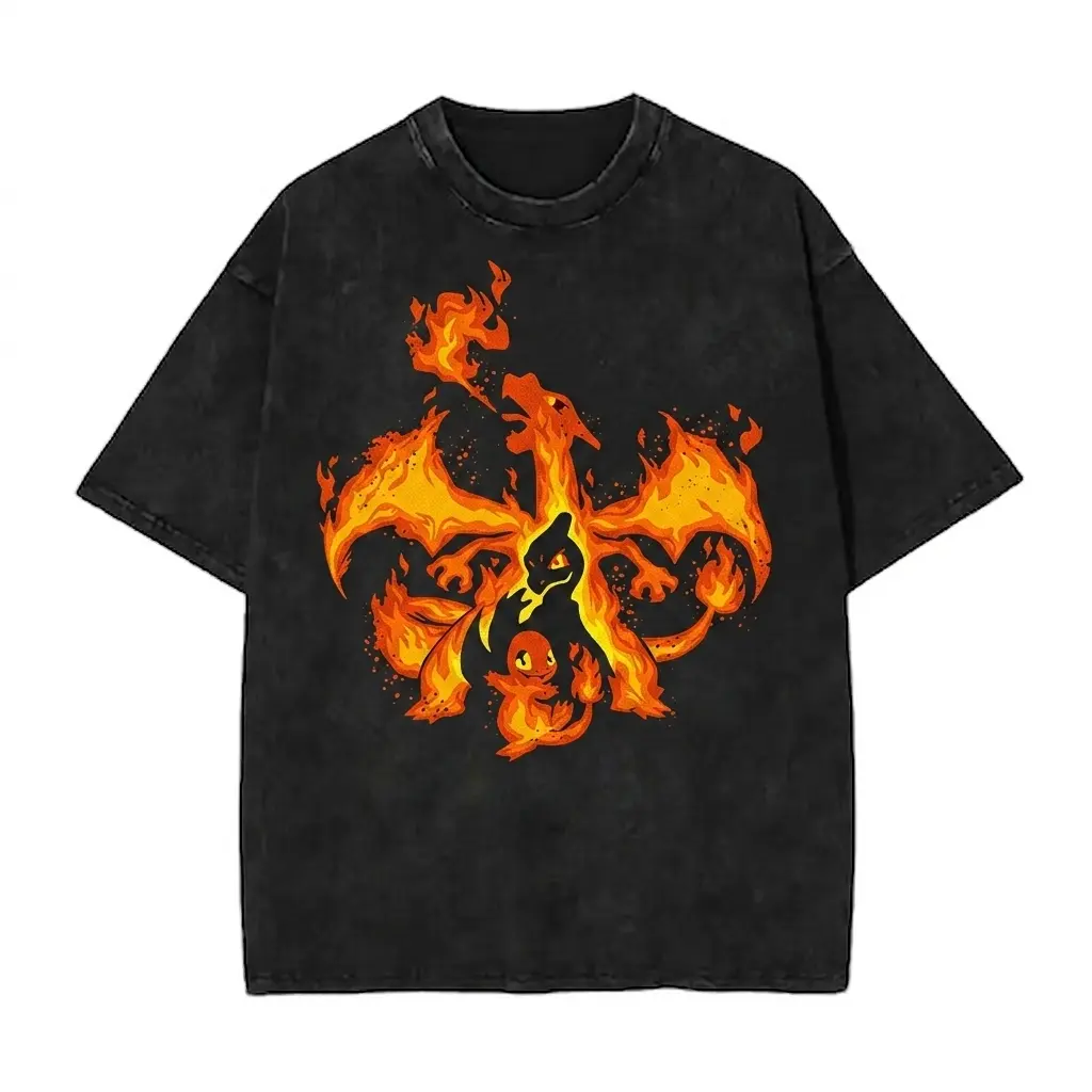 Hellfire Graphic T-Shirt Vintage Acid Wash Oversized Anime Tee Mens Womens Unisex