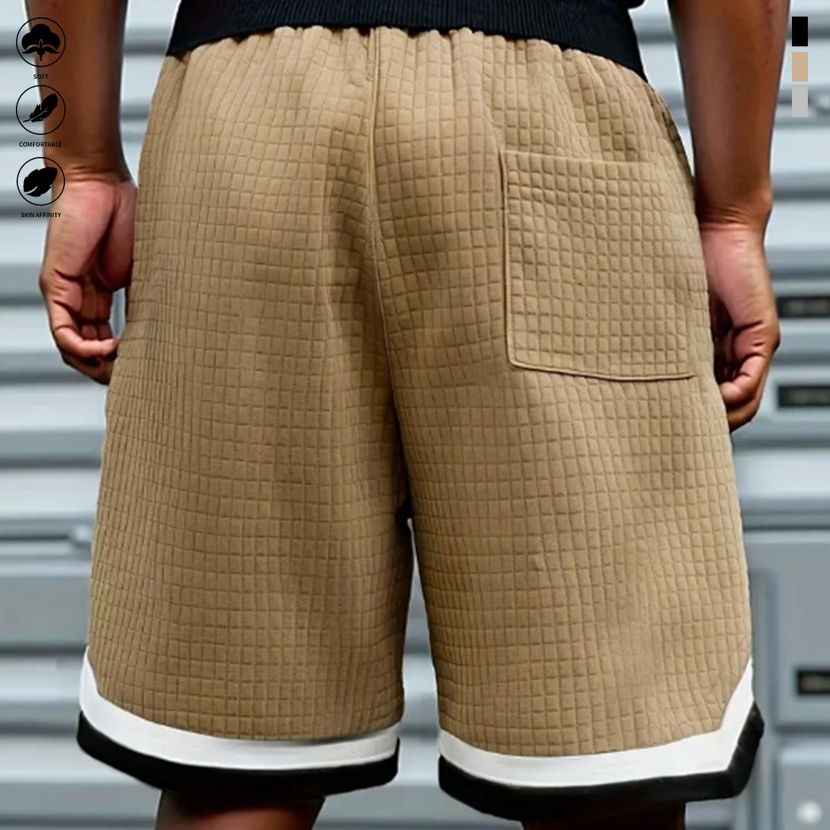 3-Pack Men's Waffle Shorts with Contrasting Stripes and Label Pattern Knitted Design with Drawstring and Pockets, Classic Chic Breathable Shorts for Summer Everyday and Street Wear, Perfect for Gifts
