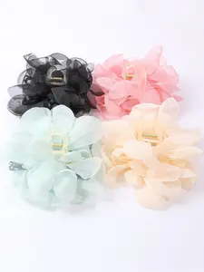 4 pieces of mesh big flower grab clip, ladies' atmosphere dressing hair clip, fashionable and versatile shark clip at the back of the head, daily casual use for vacation travel parties, elegant hair accessories, Flower Hair Clips, Hair Decor