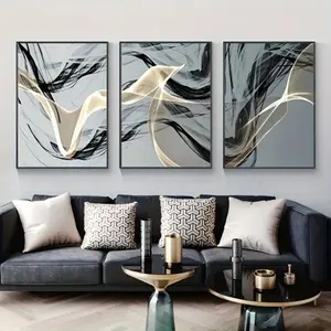 3 Pieces Optional Wooden Frame Abstract Art Wall Poster Modern Simple Line Canvas Painting Print Wall Decor Picture Room Bedroom Home Decor Matte Surface Art Canvas Fade-Resistant Ink Print Painting