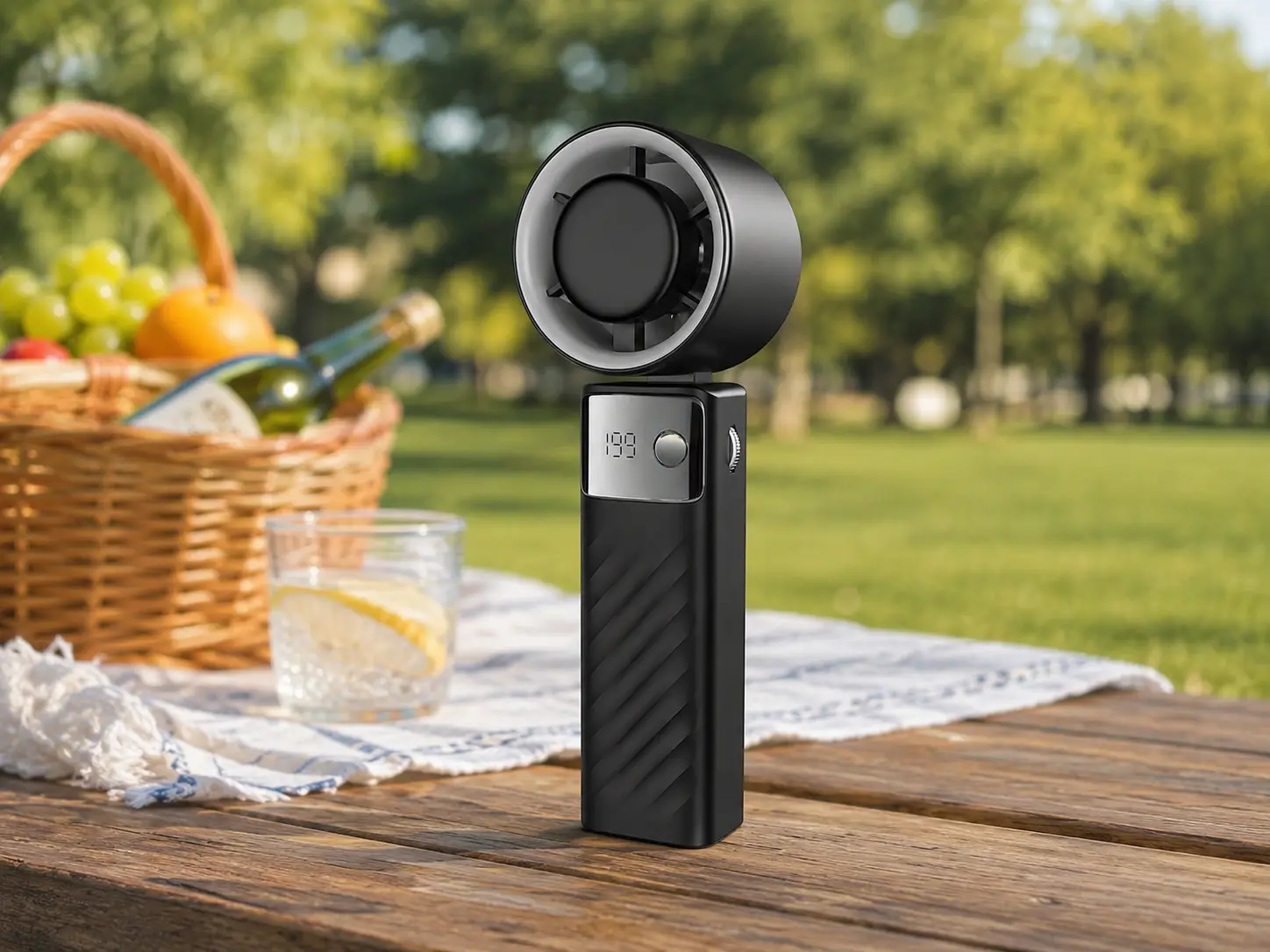 Portable Handheld Turbo Fan with 1–199 Adjustable Speeds, Foldable Mini Personal Fan, LED Display and Up to 20-Hour Battery Life, Black
