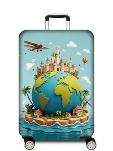 Thickened Luggage Protector Cover, Global Travel Series Pattern, Suitable for Business, Travel, Vacation, Fits 20-28 Inch Suitcases, Travel Essentials Carryall