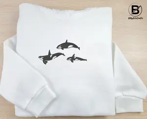 Embroidered Trio Orca Hoodie-Killer Whale Orca Design Sweatshirt-Wildlife Fishes Embroidery Unisex Hooded Jumper-Awareness Animal Lover Gift