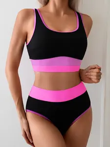 Women's Two-Piece Bikini Set, Color-Blocked Design, Perfect for Vacation Wear, Stylish Swimsuit for Summer Beach Days, Swimwear Bathing Suit, Swimwear Sets