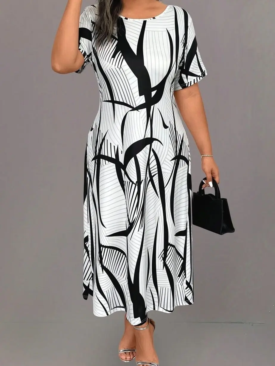 Plus Size Random Print Casual Maxi Dress, Flowy Loose Daily Summer Beach Outfit
