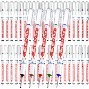 60 count Multi Purpose Deep Hole Marker Pens Long Nosed Marker Deep Drill Hole Long Nib Scriber  Mechanical Carpentry Colorful Marker Pen for Woodworking Hardware Decoration Construction