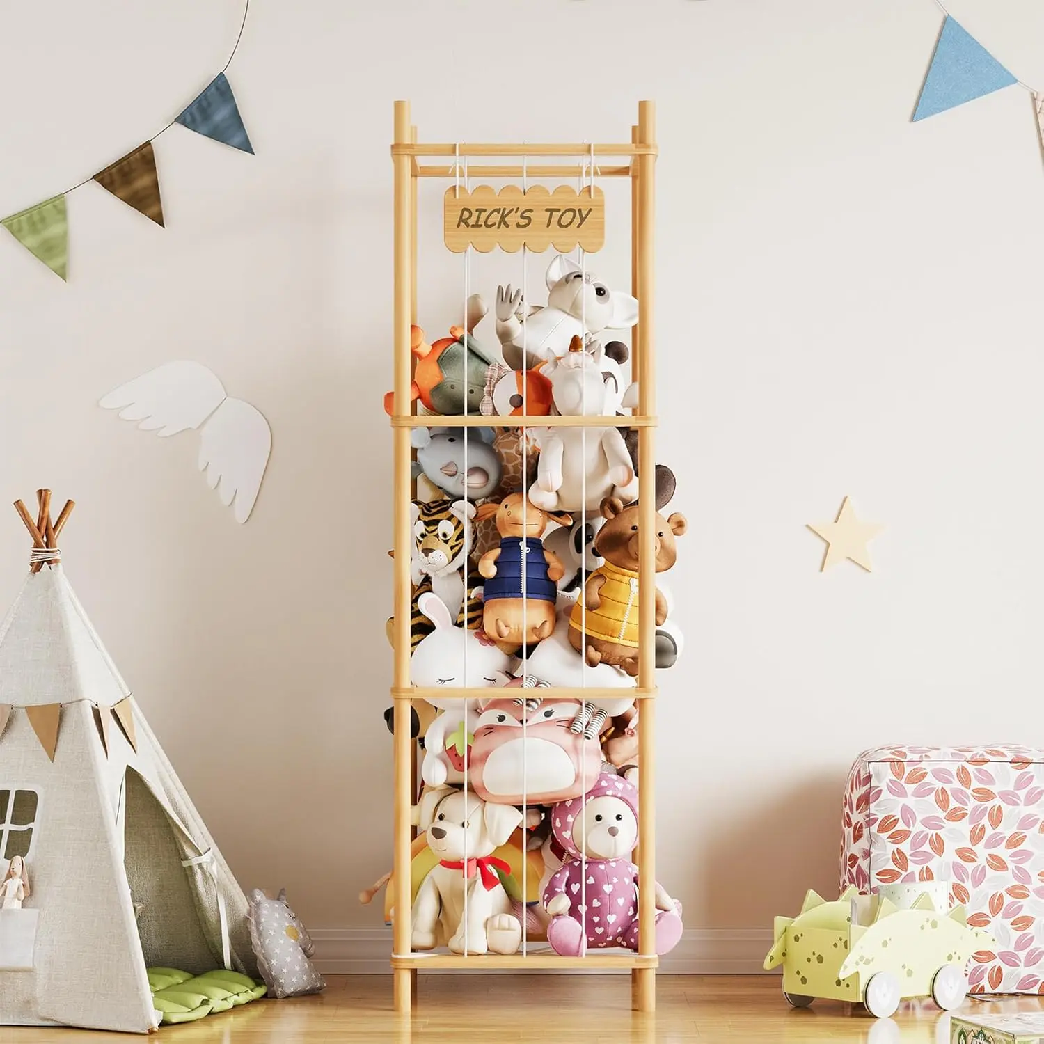 SpaceAid Wooden Stuffed Animal Storage Zoo - Large Plush Toy Organizer & Holder for Nursery